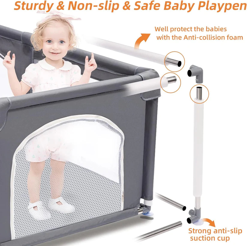 Large Baby Playpen, Playpen for Babies and Toddlers, Kids Safety Playard with Anti-Collision Foam