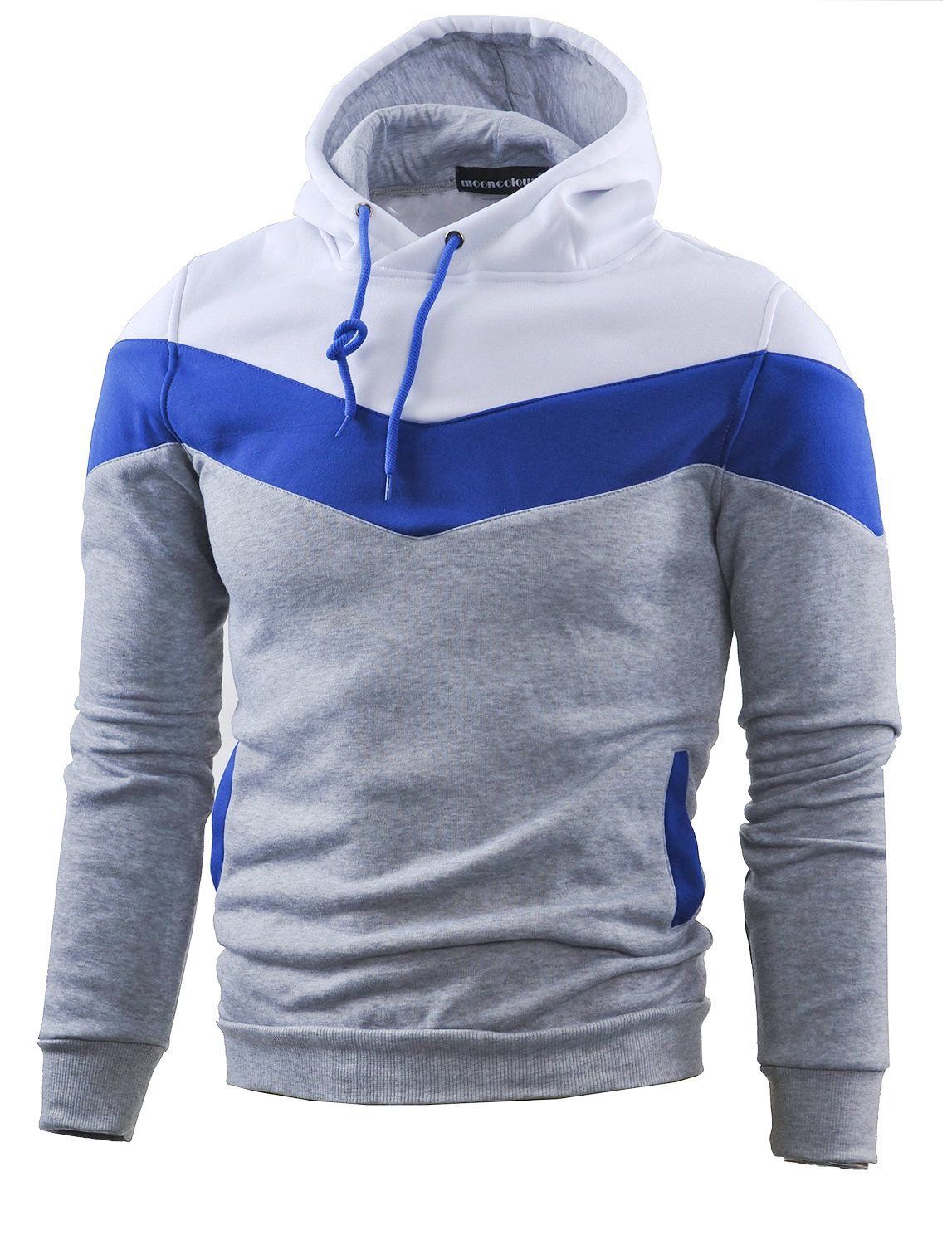 Trendy New Line Hoodie in Triple Color: Blue, Grey and White