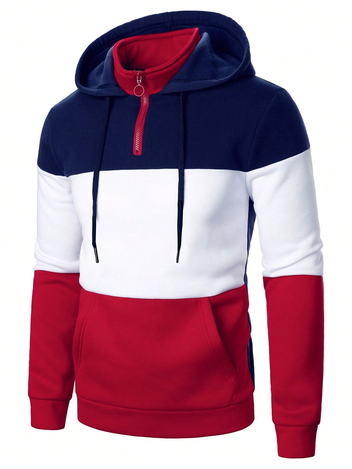 Trendy New Line Hoodie in Triple Color: Navy Blue, White and Red