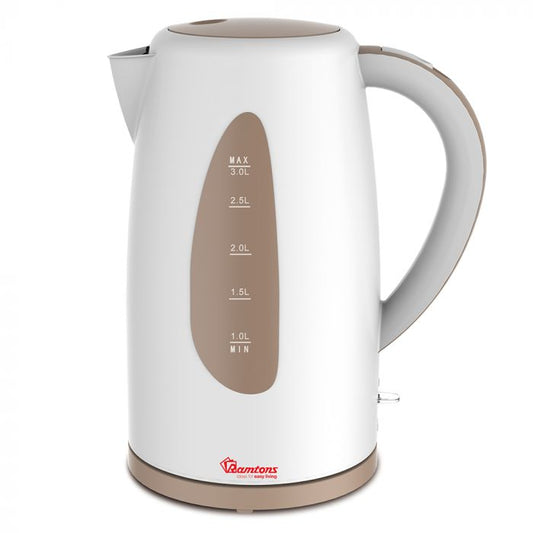 RAMTOMS CORDLESS ELECTRIC KETTLE 3 LITERS WHITE & BROWN- RM/591